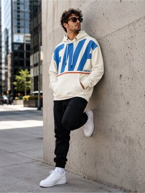 Flag Nor Fail FNF Hoodie Cream Blue Oversized Pullover Size M